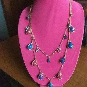 Uptown Cheapskate Red/Blue Gold Tone Necklace